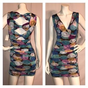 Freshine Ruched Multi-color Cutout Sleeveless Mini Dress XS